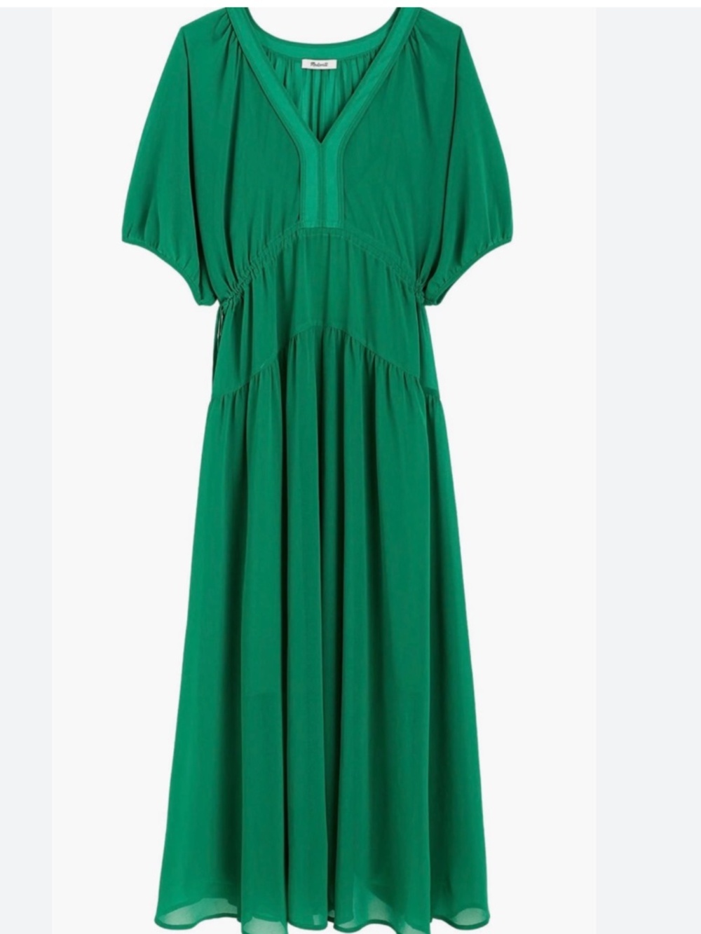 Madewell sheer V-neck dolman sleeve maxi dress in verdant green, Crepe w/slip M